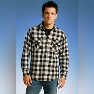 Southpole Authentic Collection Y2K Black & White Buffalo Plaid Flannel Sz XL